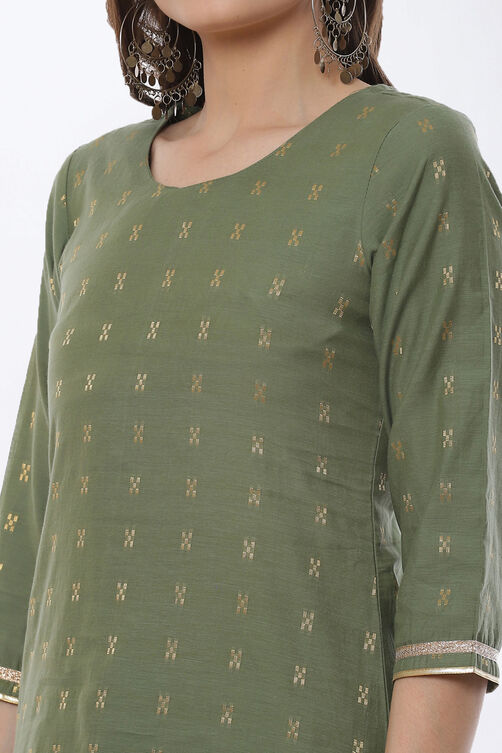 Olive Green Art Silk Straight Suit Set image number 1